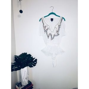 bebe Nylon Blouse Gold Sequin neckline